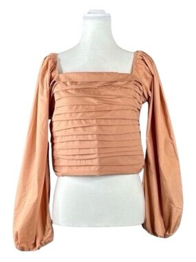 ABERCROMBIE & FITCH Long Sleeve Crop Top, Pleated Front Smocked Back, Size L.